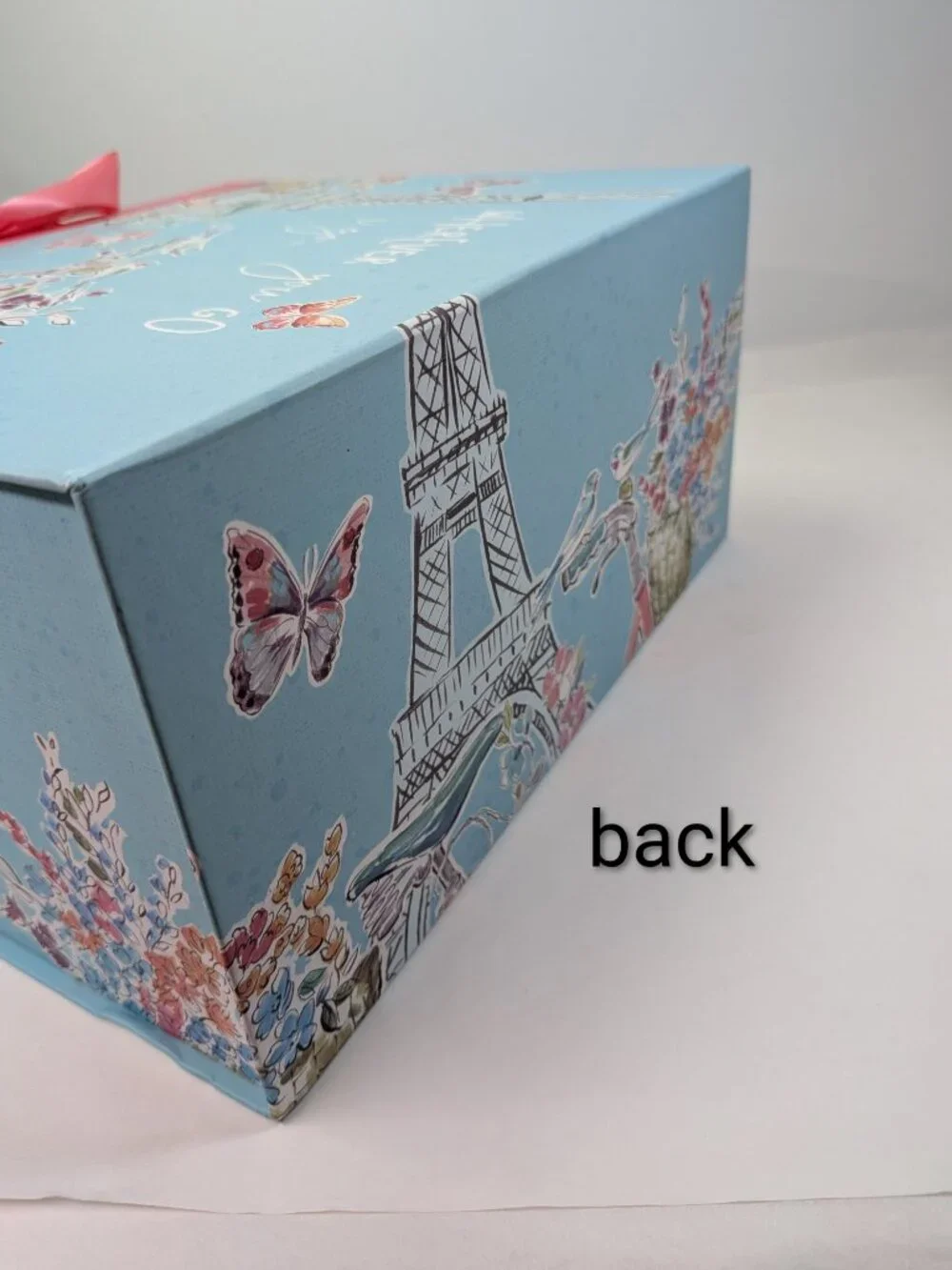 Paris France Storage Box Eiffel Tower Pink Ribbon Spring Floral Blue